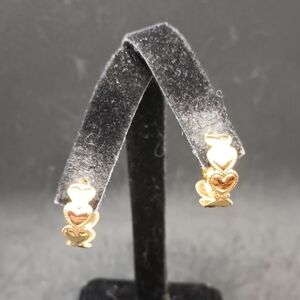 Vintage Gold Tone Heart Hoop Earrings